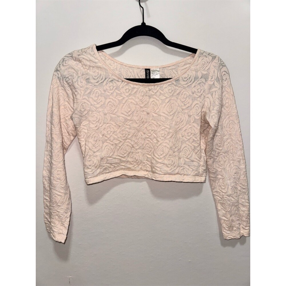 H&M Divided Cropped Top Womens Size S Pink Rose Floral Jacquard Long